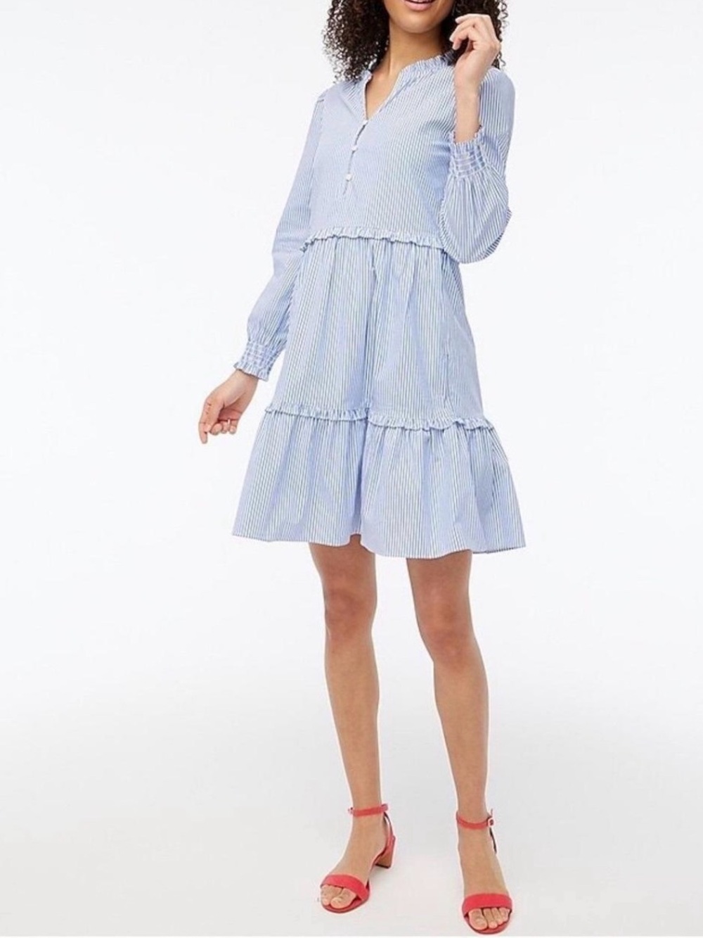 J. Crew Striped Mini Dress with ruffle trim white and blue size 8